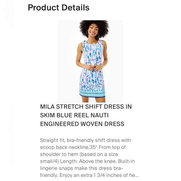Lilly Pulitzer MILA STRETCH SHIFT DRESS IN SKIM BLUE REEL - Picture 6 of 6